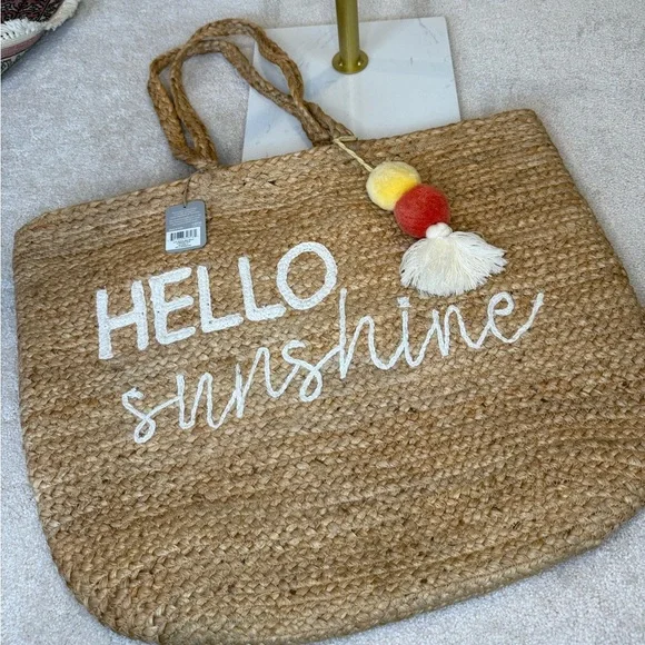 NWT Karma Jute Hello Sunshine Boho Large Tote Bag - Picture 1 of 9